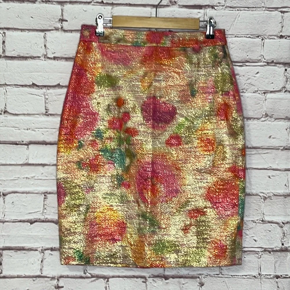 Kate Spade Tweed Metallic Pastel Watercolor Pencil Skirt Size 10 Like New